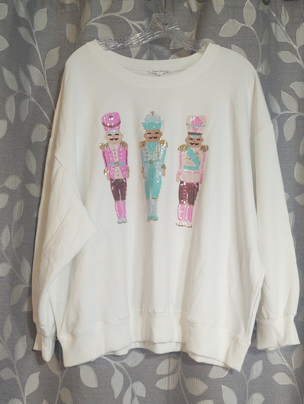 Mary Square White Sequin Christmas Nutcracker Crewneck Sweater size 2X